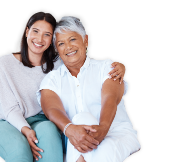 younger woman with arm around older woman